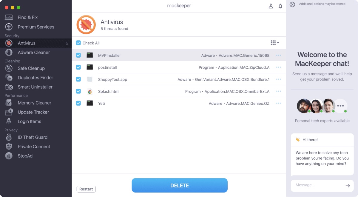 MacKeeper Find and Fix interface