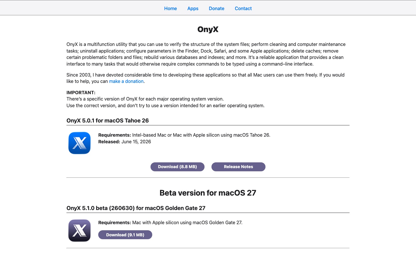 Official OnyX download page