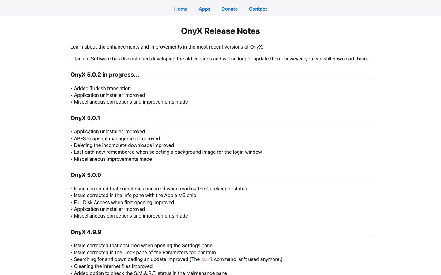 Official OnyX release notes page